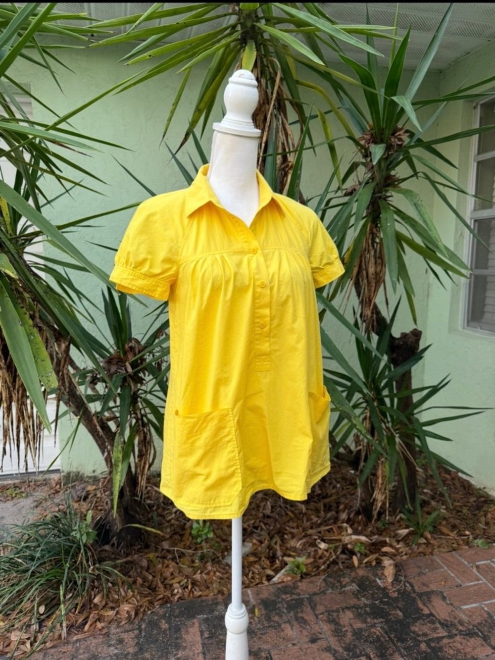 Theory Yellow Short Sleeve Half Button Down Shirt